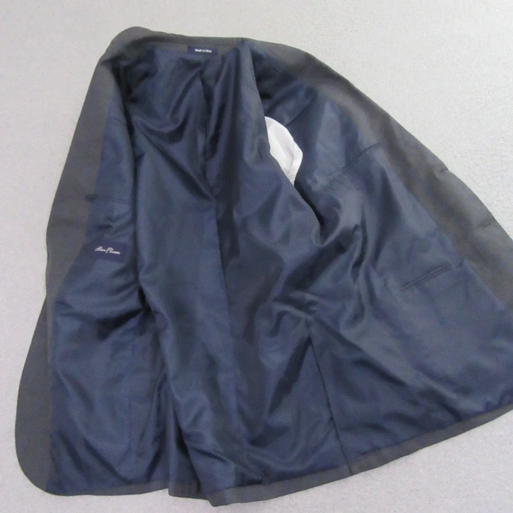 Alan Flusser Sport Coat 40R Gray Blue Windowpane Double Vent‎ Modern